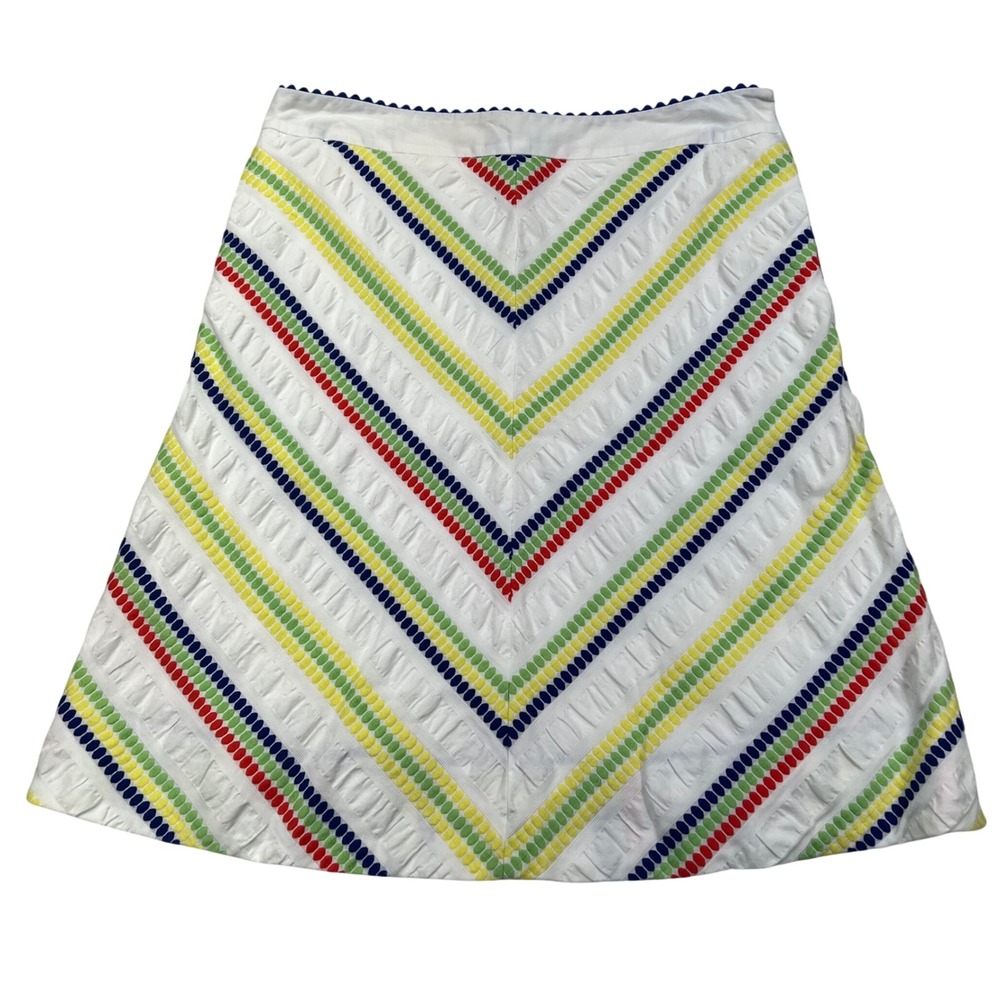Fei Anthropologie A-Line Skirt Women 6 White Multi Color Chevron Embroidered Dot